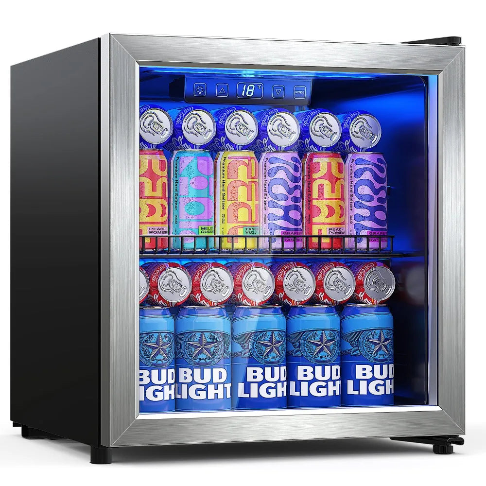 Beverage Refrigerator Cooler,Freestanding Mini Fridge Cooler with Glass Door & Digital Temperature Display for Soda,Wine or Beer