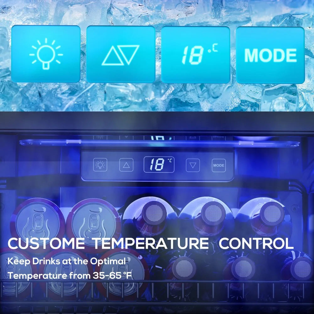 Beverage Refrigerator Cooler,Freestanding Mini Fridge Cooler with Glass Door & Digital Temperature Display for Soda,Wine or Beer
