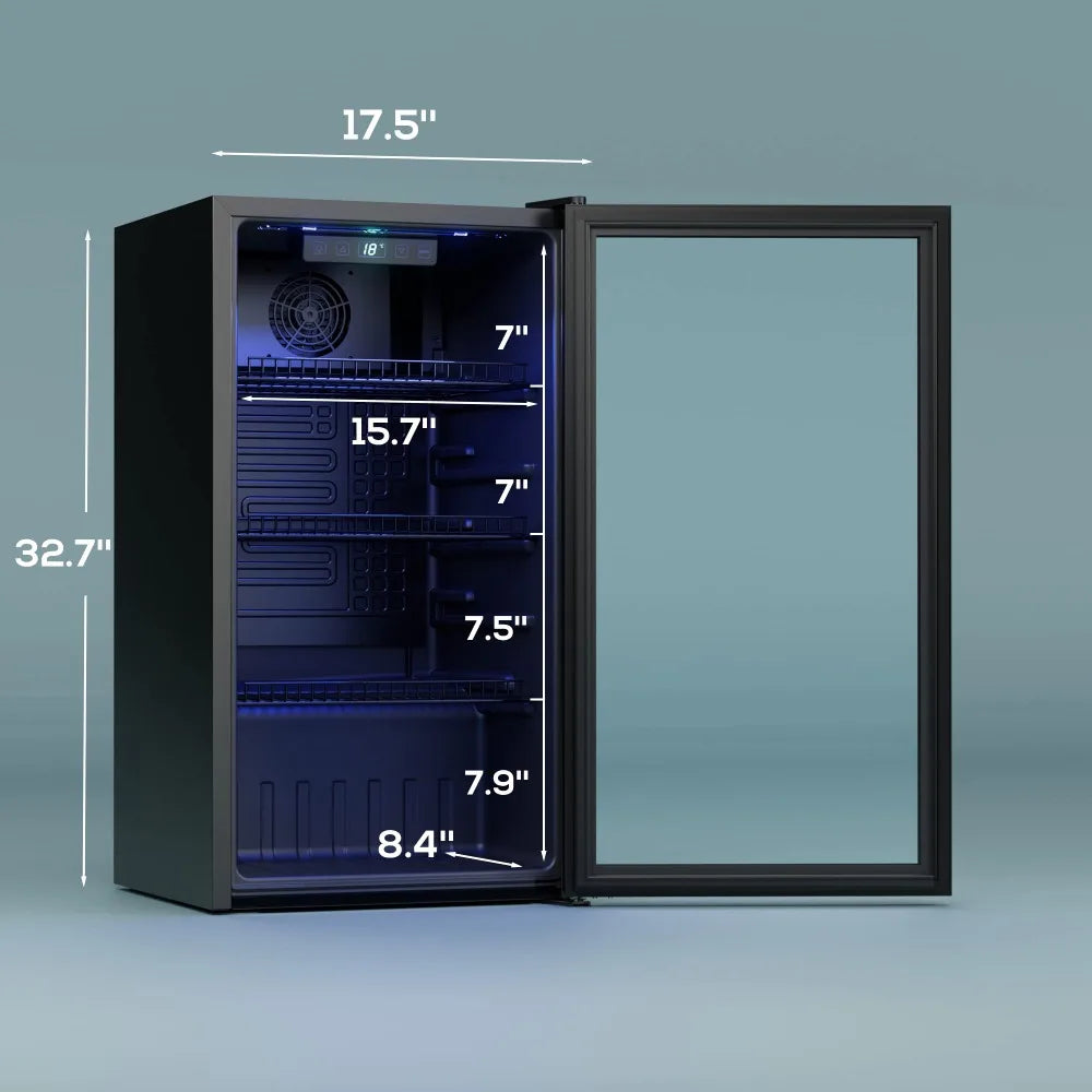 Beverage Refrigerator Cooler,Freestanding Mini Fridge Cooler with Glass Door & Digital Temperature Display for Soda,Wine or Beer
