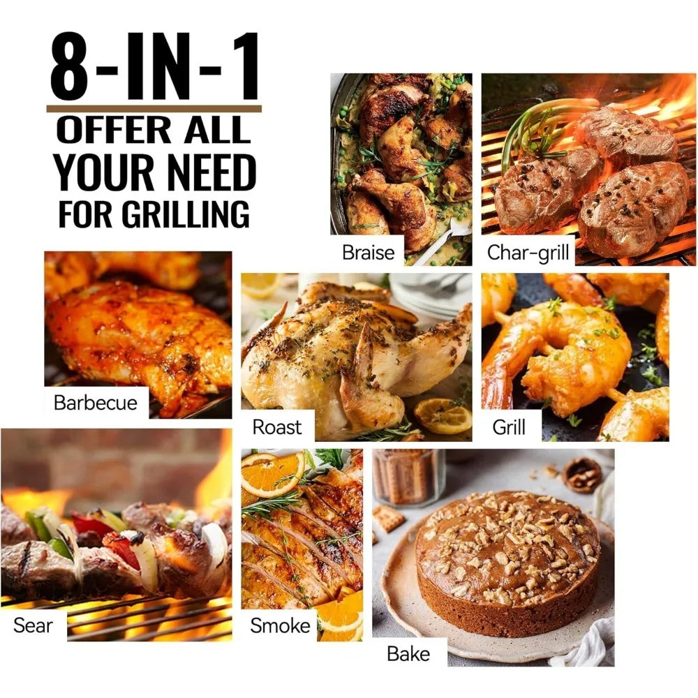 Wood Pellet Grill Smoker with PID Controller, 8-in-1 Master Sear BBQ Grill, Auto Temperature Control, Storage Cabinet Side Shelf